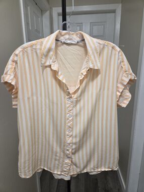 Jane and Delancey 100% Rayon Striped Button-down Blouse